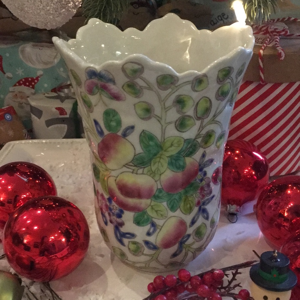 Ceramic Vase grapes butterfly fruit vines 4.5x6.25